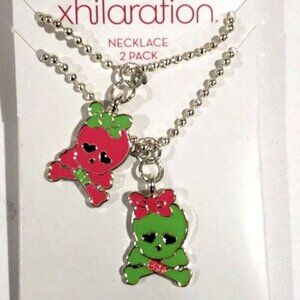 Xhilaration Silver tone Skull Charm Necklace Set - Pink & Green Matching Jewelry